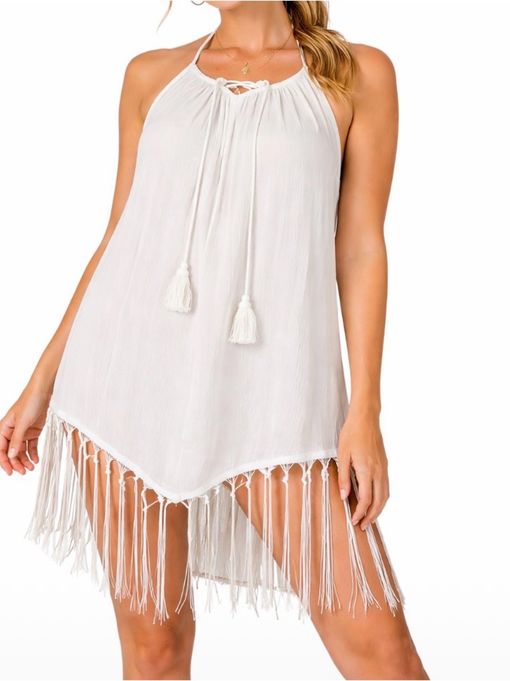 CupShe swimsuit cover up white halter top tunic dress semi sheer NEW OSFM